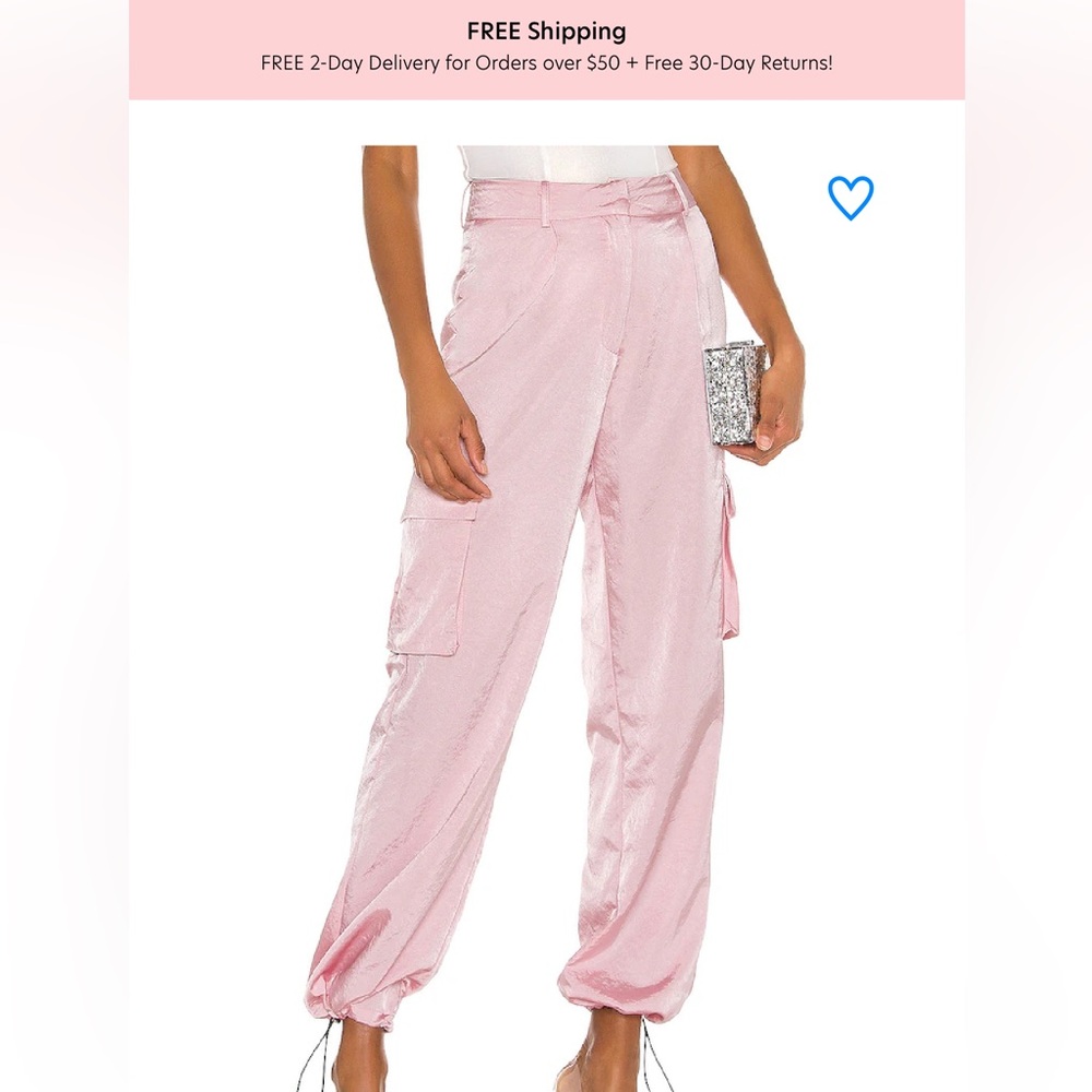 Superdown Seleste Pink Satin Drawstring Cargo Joggers - Picture 3 of 8